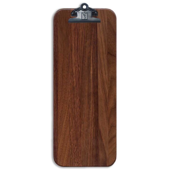 Narrow Bar Board with Butterfly Clip, Menu Clipboard, Order Form Holder - Solid Walnut