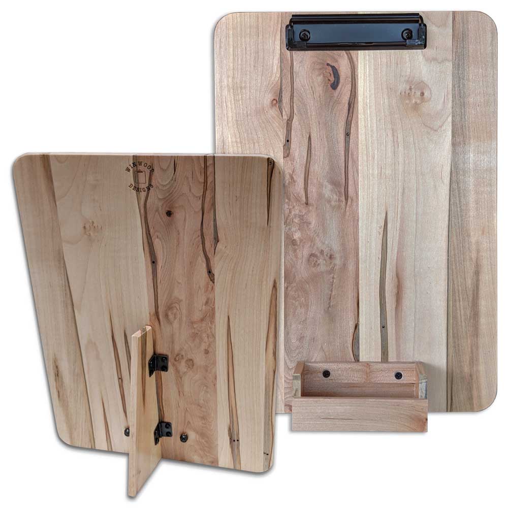 Engravable Standing Hardwood Clipboard with Attached Card Holder - Ambrosia Maple