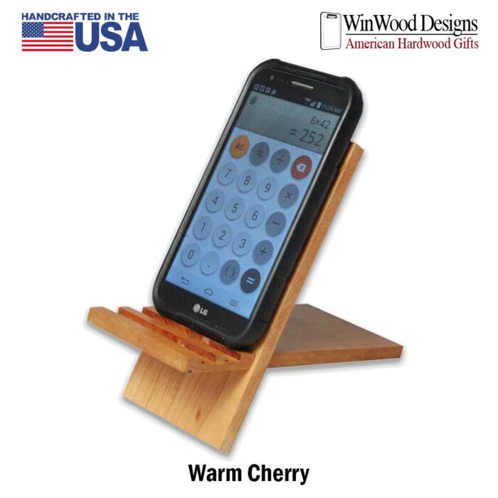 Personalized Wooden Cell Phone Stands in Solid American Cherry