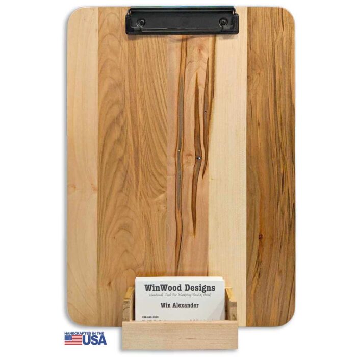 Ambrosia Maple Free Standing Clipboard with Attached Business Card Holder