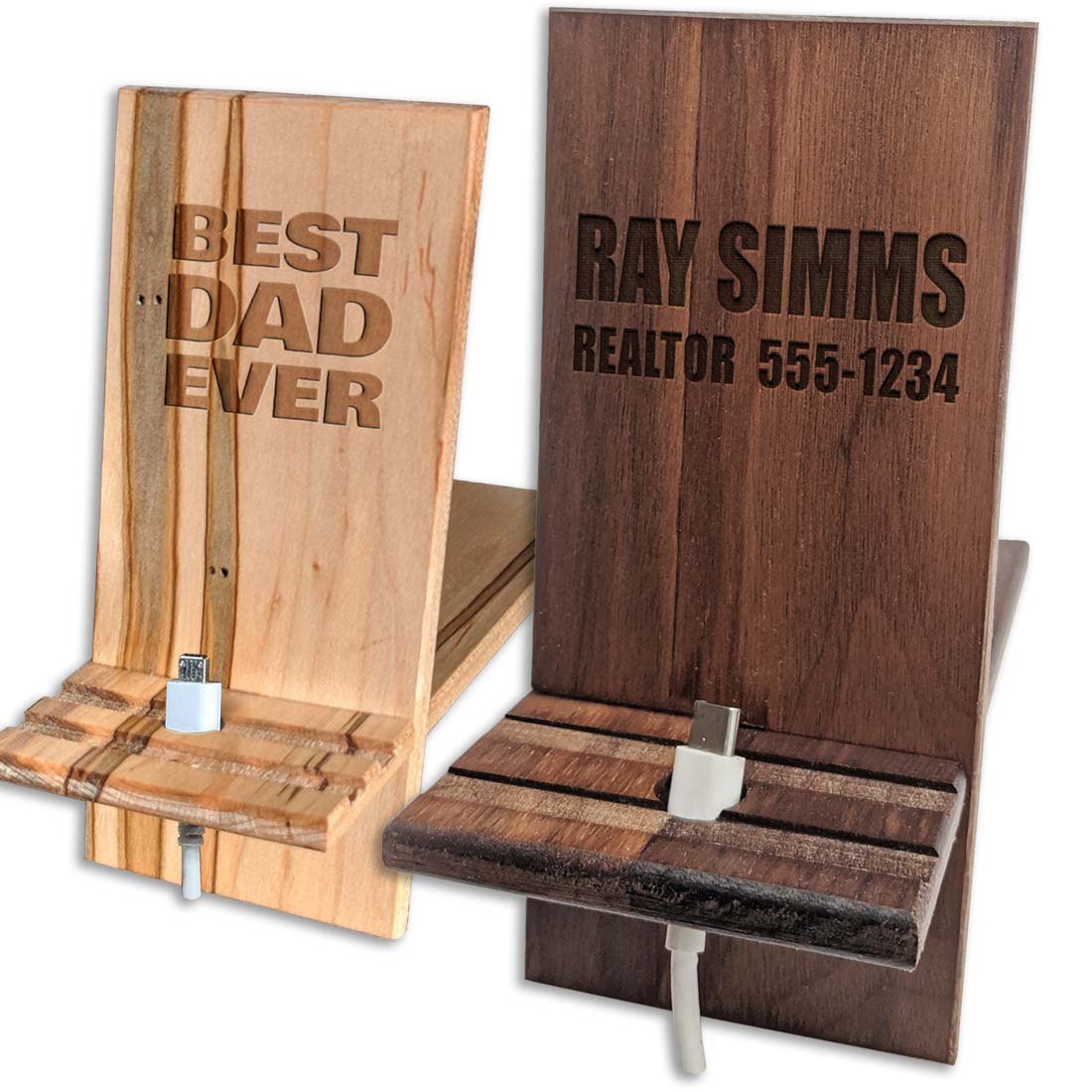 Personalized Wood Phone Charging Stands