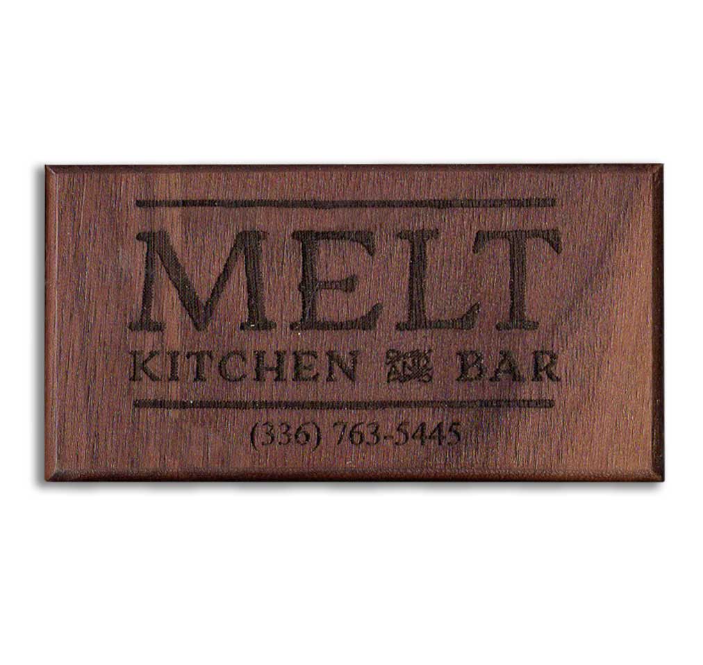Melt Bar Restaurant -Custom Engraved Magnetic Wood Business Card - WinWoodDesigns.com