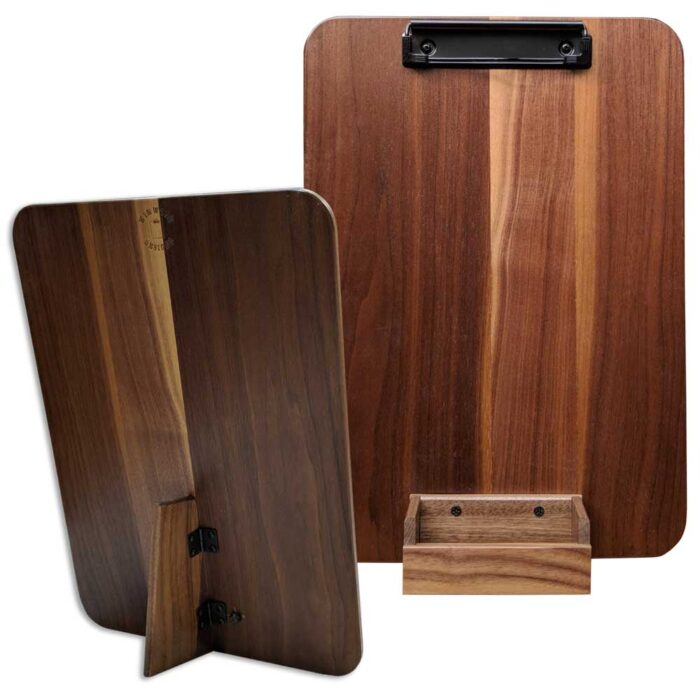 Walnut Standing Clipboard with Attached Business Card Holder - Winwooddesigns.com